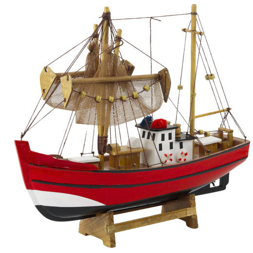 Model Kolekcjonerski Dekoracyjny Statek Kuter Rybacki Czerwony 30x26cm 