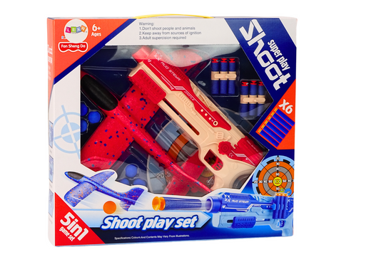Pistolet Na Strzałki Kulki Piankowe Wyrzutnia Samolotu Tarcza Zestaw 5w1 