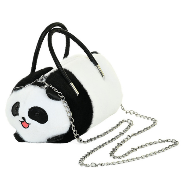 Pluszowa Torba Panda Uchwyty Metalowy Łańcuszek Czarno Biała 20cm