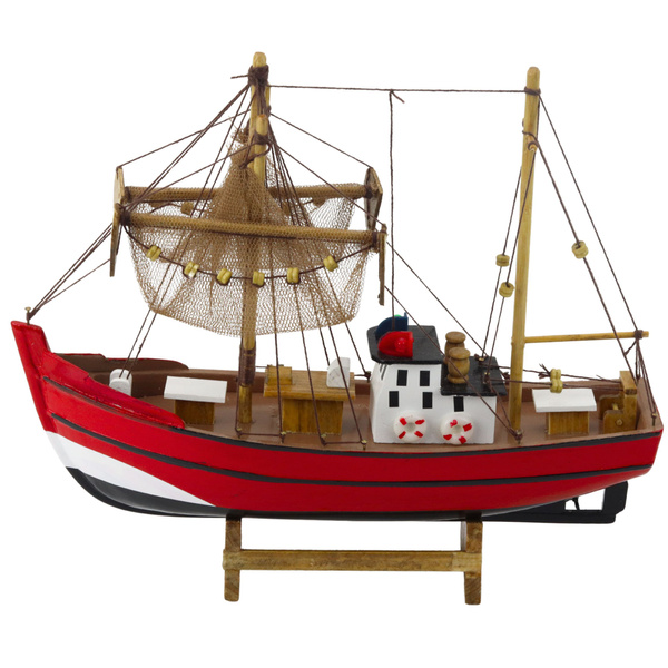 Model Kolekcjonerski Dekoracyjny Statek Kuter Rybacki Czerwony 30x26cm 
