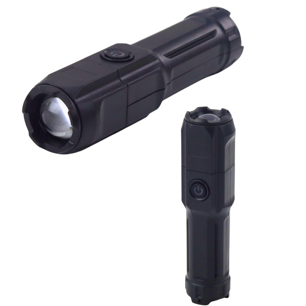 Latarka LED Regulacja Zoom 3 Tryby Świecenia Ładowanie USB Czarna 