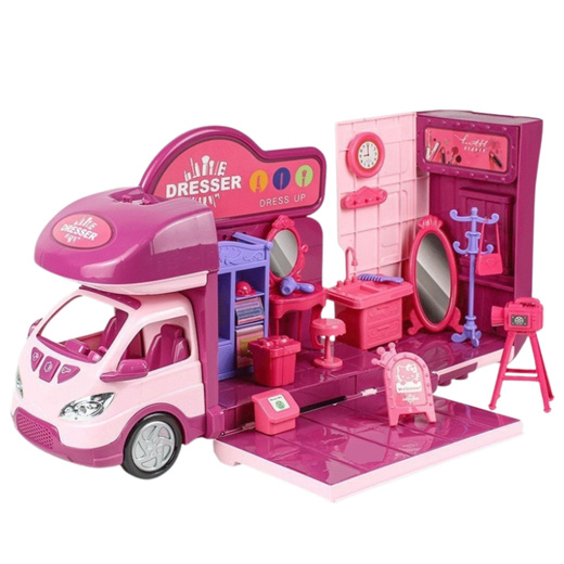 Rozkładany Kamper Dla Lalek Garderoba Akcesoria Różowy 42 el. 