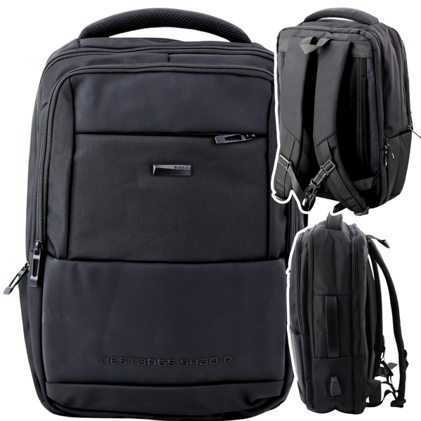 Plecak Miejski Biznesowy USB Pas Piersiowy Czarny 26L