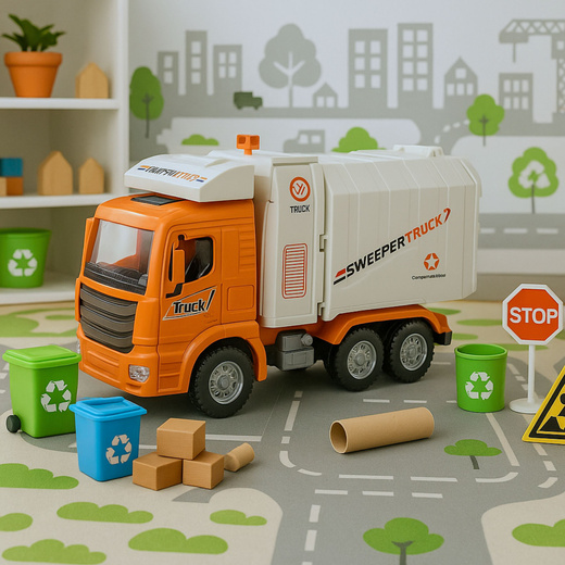 Ciężarówka Śmieciarka Miejska Światła Dźwięki Pomarańczowa