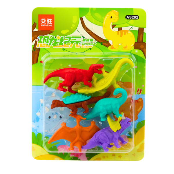 Zestaw Gumek Do Ścierania Zmazywania Szkolne Dinozaury 6szt
