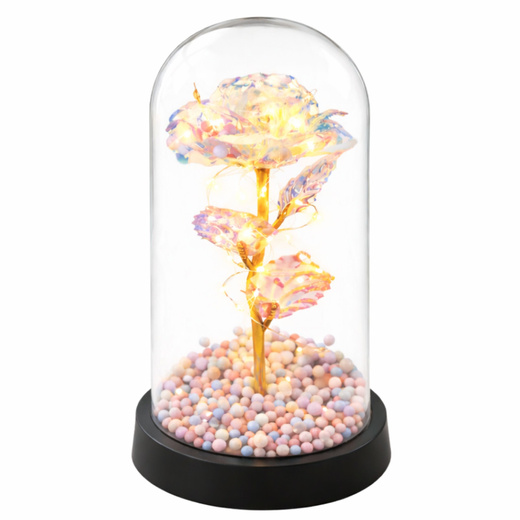 Wieczna Róża W Szklanej Kopule Oświetlenie LED Kryształowa 21,5 x 11 cm