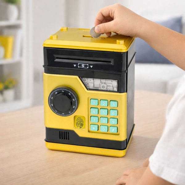 Bankomat Sejf Elektroniczny Skarbonka Światła Dźwięki Kod PIN Złoty 