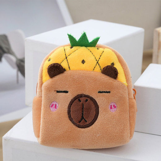 Portfelik Pluszowy Z Brelokiem Kapibara Ananas Żółty 9,5 x 8 cm 