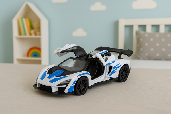 Samochód Sportowy Wyścigowy Metalowy Napęd Otwierane Drzwi Biały 1:32