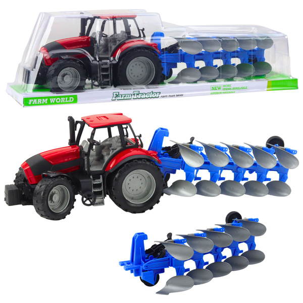 Traktor Rolniczy Farmerski Z Pługiem Napęd Czerwony 50cm 