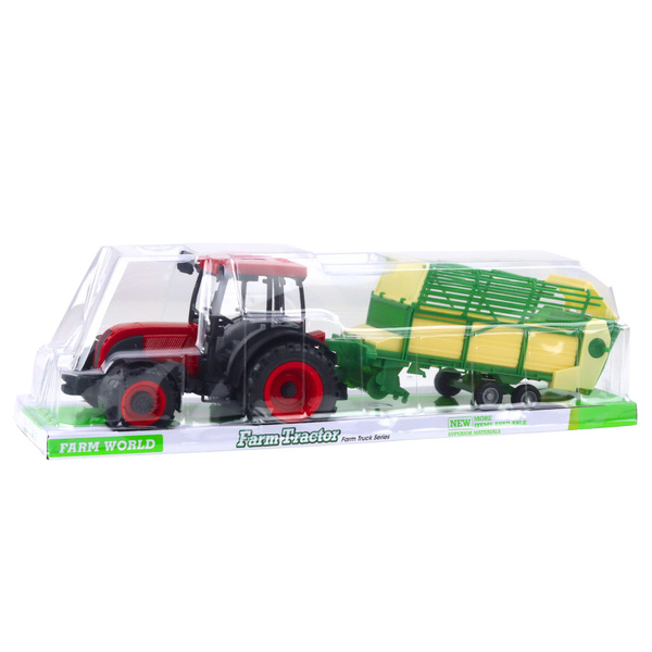Traktor Rolniczy Farmerski Z Zielono-Żółtą Przyczepą Czerwony 50cm 