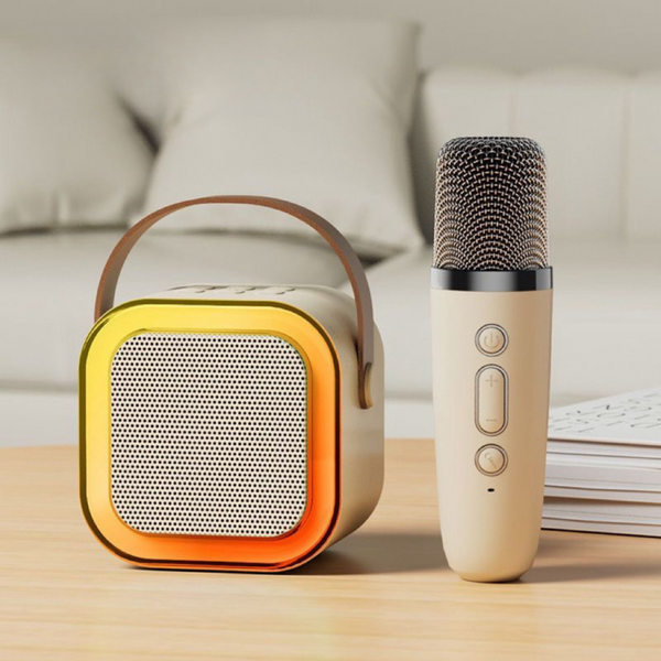 Zestaw Karaoke Głośnik Mikrofon Bezprzewodowy K12 RGB Bluetooth Beżowy