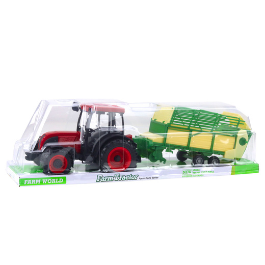 Traktor Rolniczy Farmerski Z Zielono-Żółtą Przyczepą Czerwony 50cm 