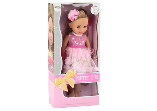 Lalka Różowa Sukienka Długie Włosy Spinka Szczotka 38cm 
