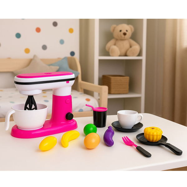 Robot Kuchenny Blender Zabawkowy Dla Dzieci Akcesoria Owoce Różowy