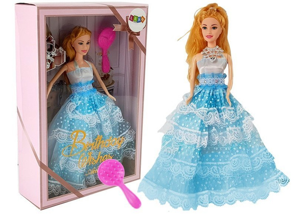  Lalka Jasnowłosa Księżniczka Niebieska Suknia Szczotka 28 cm