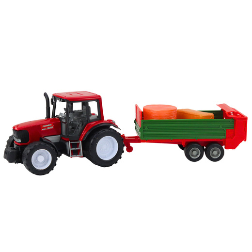 Traktor Rolniczy Farmerski Z Zieloną Przyczepą i Sianem Czerwony 62cm 