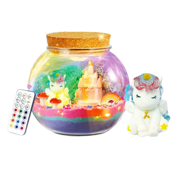 Zestaw Kreatywny DIY Terrarium z Małym Jednorożcem Lampka LED Pilot 