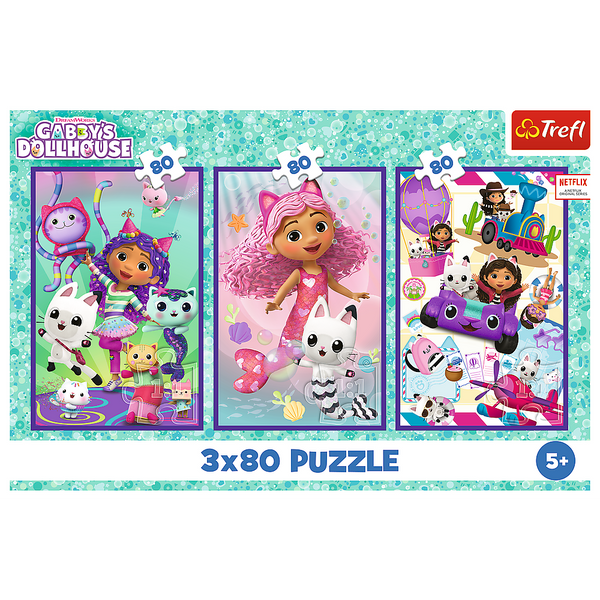 Puzzle - 3x80 - Kolorowe dni Gabby - Koci Domek Gabi - Trefl 34882