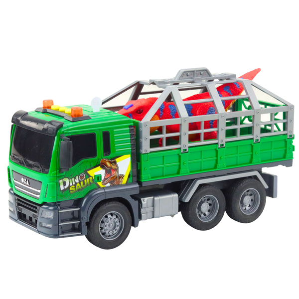 Ciężarówka Transport Dinozaurów Figurka Światła Dźwięki Zielona 1:10