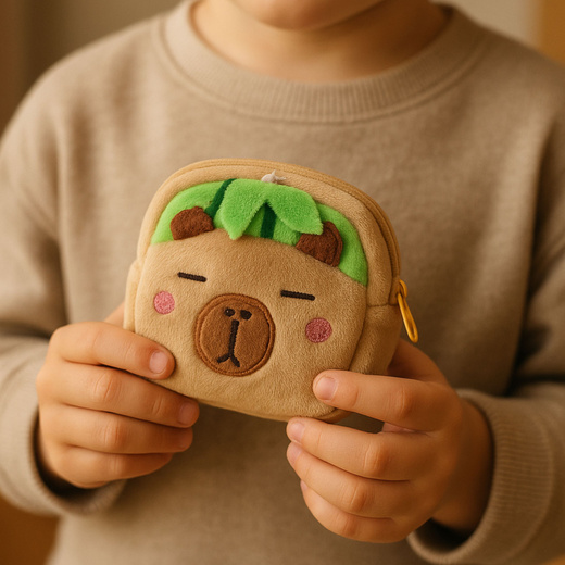 Portfelik Pluszowy Z Brelokiem Kapibara Arbuz Zielony 9,5 x 8 cm 