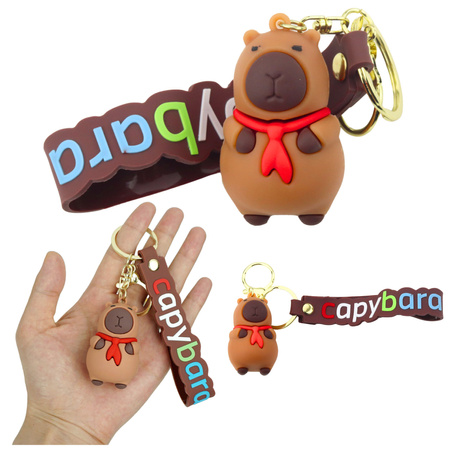 Brelok Figurka Kapibara Z Czerwoną Chustką Zawieszka Karabińczyk Kółko