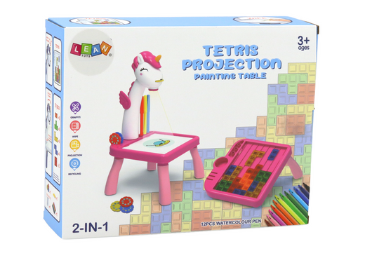 Mini Projektor Stolik Tetris 2w1 Jednorożec Niebieski 