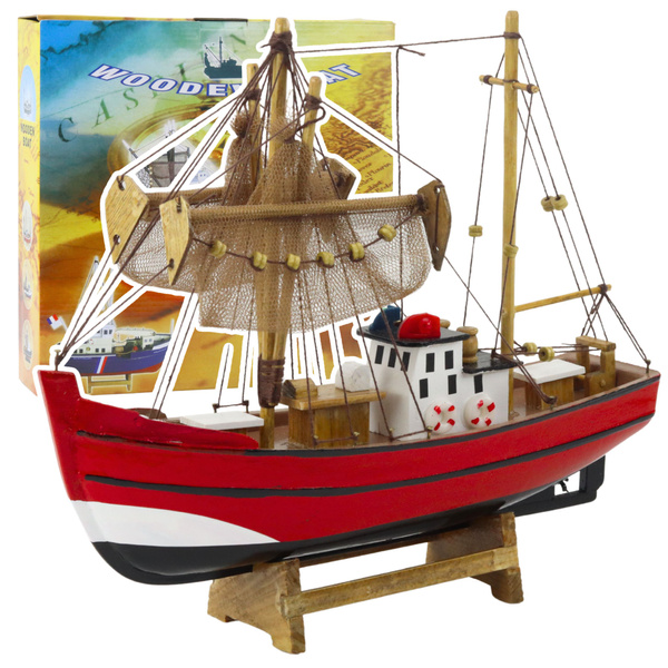 Model Kolekcjonerski Dekoracyjny Statek Kuter Rybacki Czerwony 30x26cm 