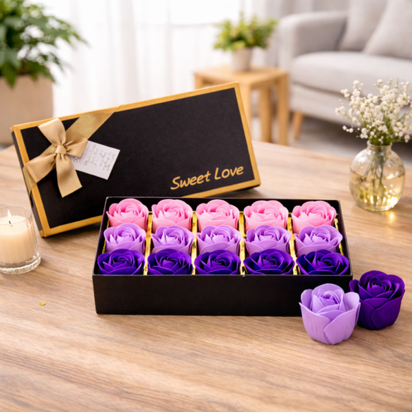 Flower Box Wieczne Pachnące Róże Kwiaty w Pudełku Fioletowe 18 szt.