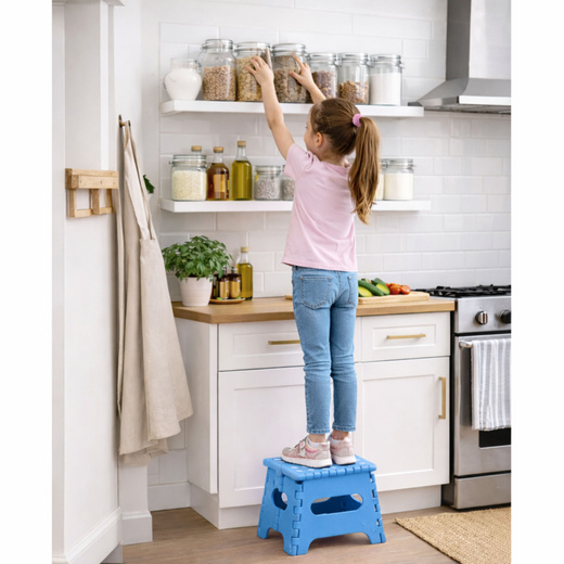 Stołek Składany Podnóżek Stopień Taboret Antypoślizgowy Niebieski 24x19 cm 
