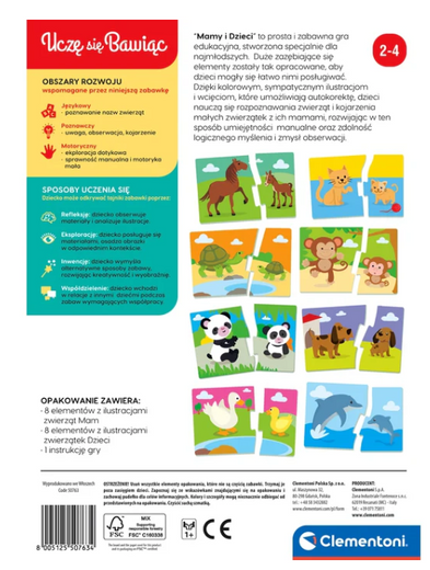 Gra edukacyjna Puzzle Mamy i Dzieci Język Polski Zwierzęta Uczę się Bawiąc Clementoni 50763