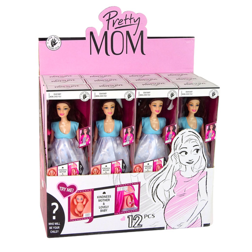 Lalka W Ciąży Mama Niemowlę Otwierany Brzuch Niebieska Sukienka 30 cm 