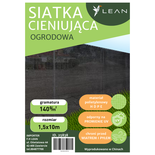 Siatka Cieniująca Na Ogrodzenie Płot Maskująca Zielona 1.5M 10M 140g/m²
