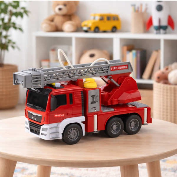 Wóz Strażacki Z Wysięgnikiem Straż Pożarna Napęd Lanie Wody Światła Dźwięki