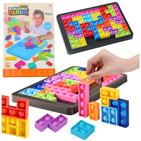 Gra Tetris Pop-It Układanka Puzzle 3w1 Sensoryczna Kolorowa 27el