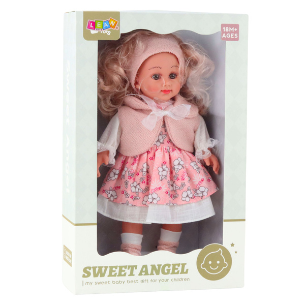 Lalka Sweet Angel W Różowej Sukience W Kwiatki Bezrękawnik Opaska 36cm 