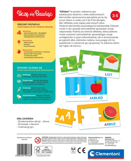 Gra edukacyjna Alfabet Uczę się Bawiąc Język Polski Clementoni 50766