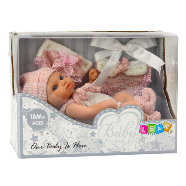 Lalka Bobas Niemowlak Różowe Ubranko Czapeczka Śliniaczek 18 cm