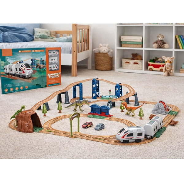 Kolejka Elektryczna Interaktywna Pociąg Wagony Tunel Wulkan Dinozaury 95 cm