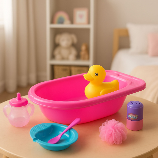 Zestaw Kąpielowy Dla Lalek Wanna Akcesoria Do Kąpieli Różowy 