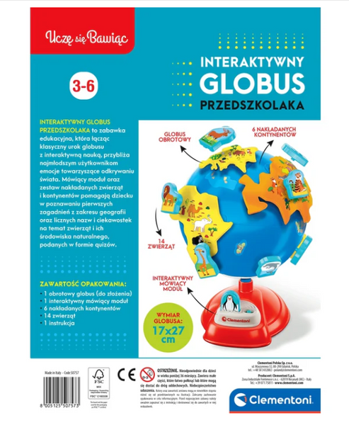 Interaktywny Globus Przedszkolaka Uczę się Bawiąc Język Polski Clementoni 50757