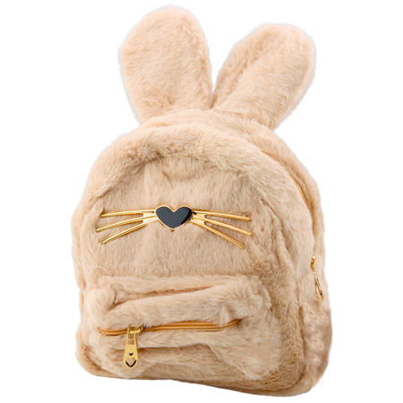 Plecak Dziecięcy Futrzany Pluszowy Uszy Nos Wąsy Królika Beżowy 3L 22cm