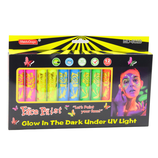 Zestaw Do Malowania Twarzy Pisaki Kredki Neonowe UV Fluorescencyjne 12szt