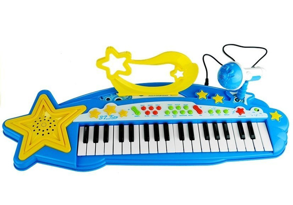 Duży Keyboard Elektroniczny Dla Dzieci 37 Klawiszy MP3 Mikrofon Niebieski