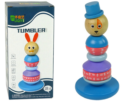 Drewniana Edukacyjna Piramidka Pies Z Kapeluszem Balansująca Wieża