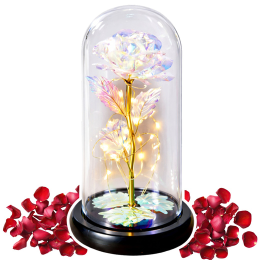 Wieczna Róża W Kopule Kryształowa Kolorowa Oświetlenie LED 21x11cm 