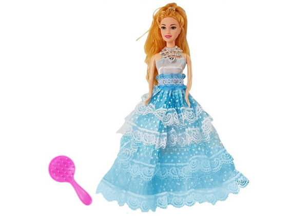  Lalka Jasnowłosa Księżniczka Niebieska Suknia Szczotka 28 cm