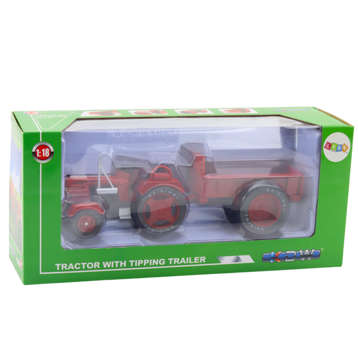 Metalowy Traktor Rolniczy Z Przyczepą Czerwony 1:18 