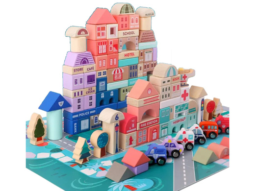 Zestaw Drewnianych Klocków Miasto Litery Puzzle 115 Sztuk 