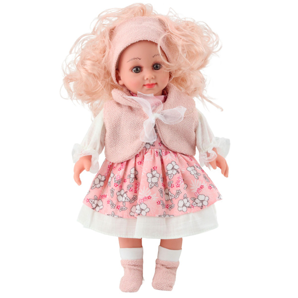 Lalka Sweet Angel W Różowej Sukience W Kwiatki Bezrękawnik Opaska 36cm 